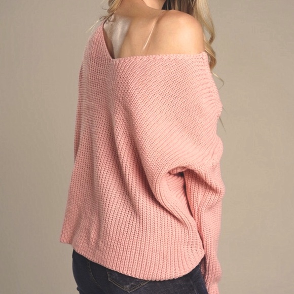 Cris Cross Twist Off Shoulder Reversible Knit Sweater Pink S M - Picture 6 of 6
